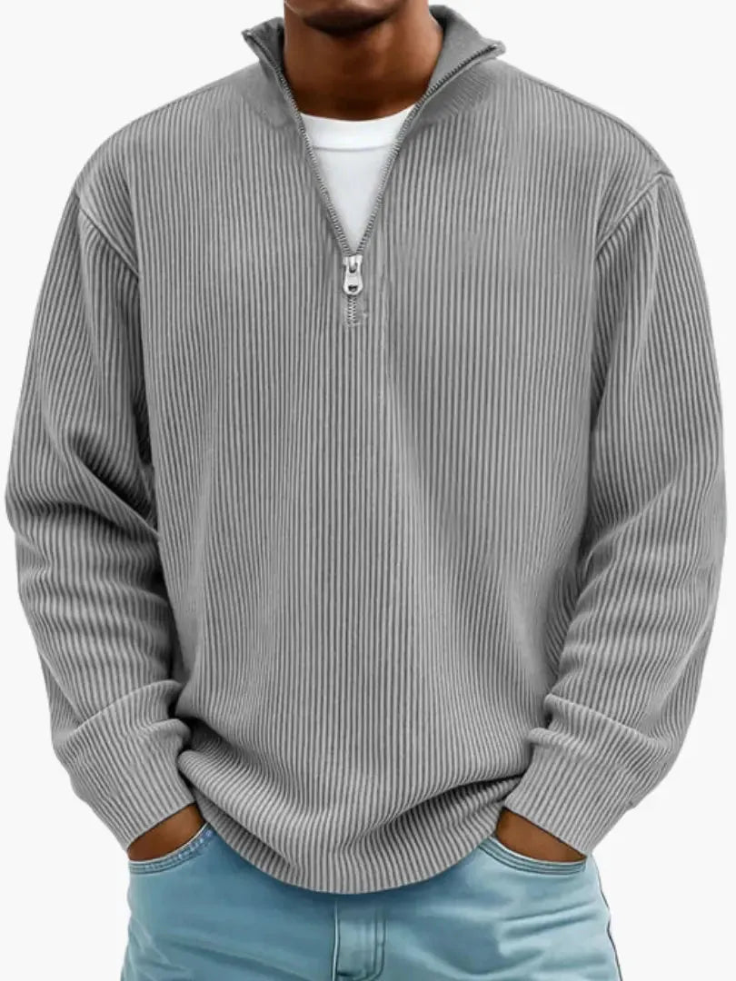 Men's Half-Zip Knit Sweater with Relaxed Fit and Zipper Collar