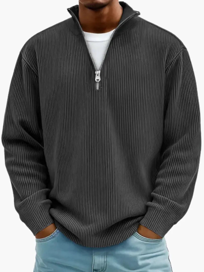 Men's Half-Zip Knit Sweater with Relaxed Fit and Zipper Collar