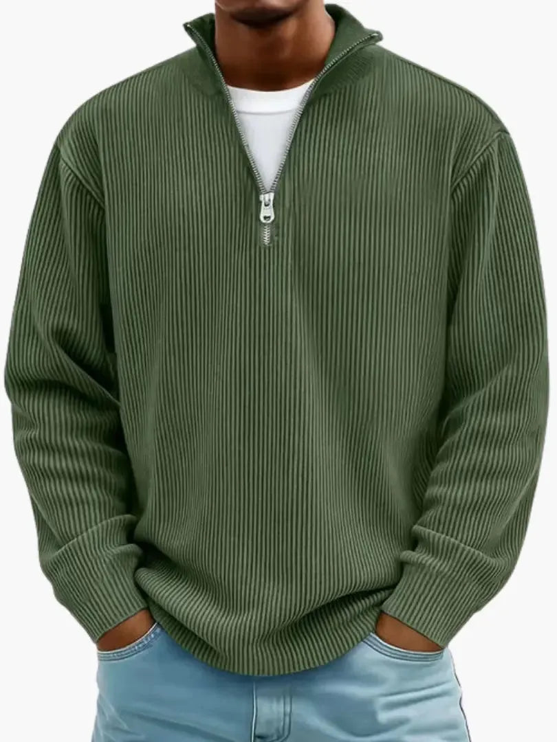 Men's Half-Zip Knit Sweater with Relaxed Fit and Zipper Collar