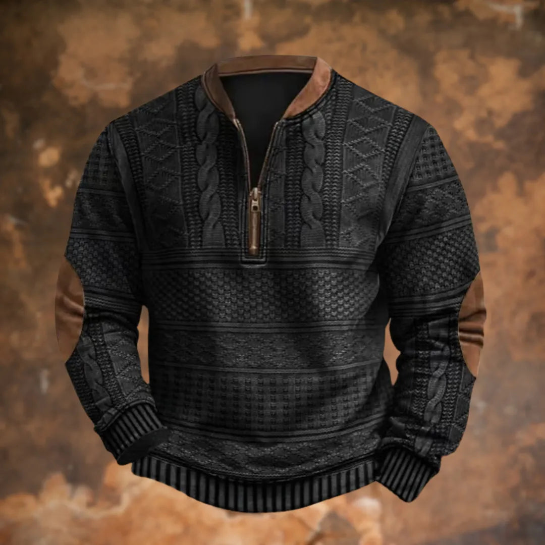 Men's Half-Zip Knitted Sweater with Elbow Patches