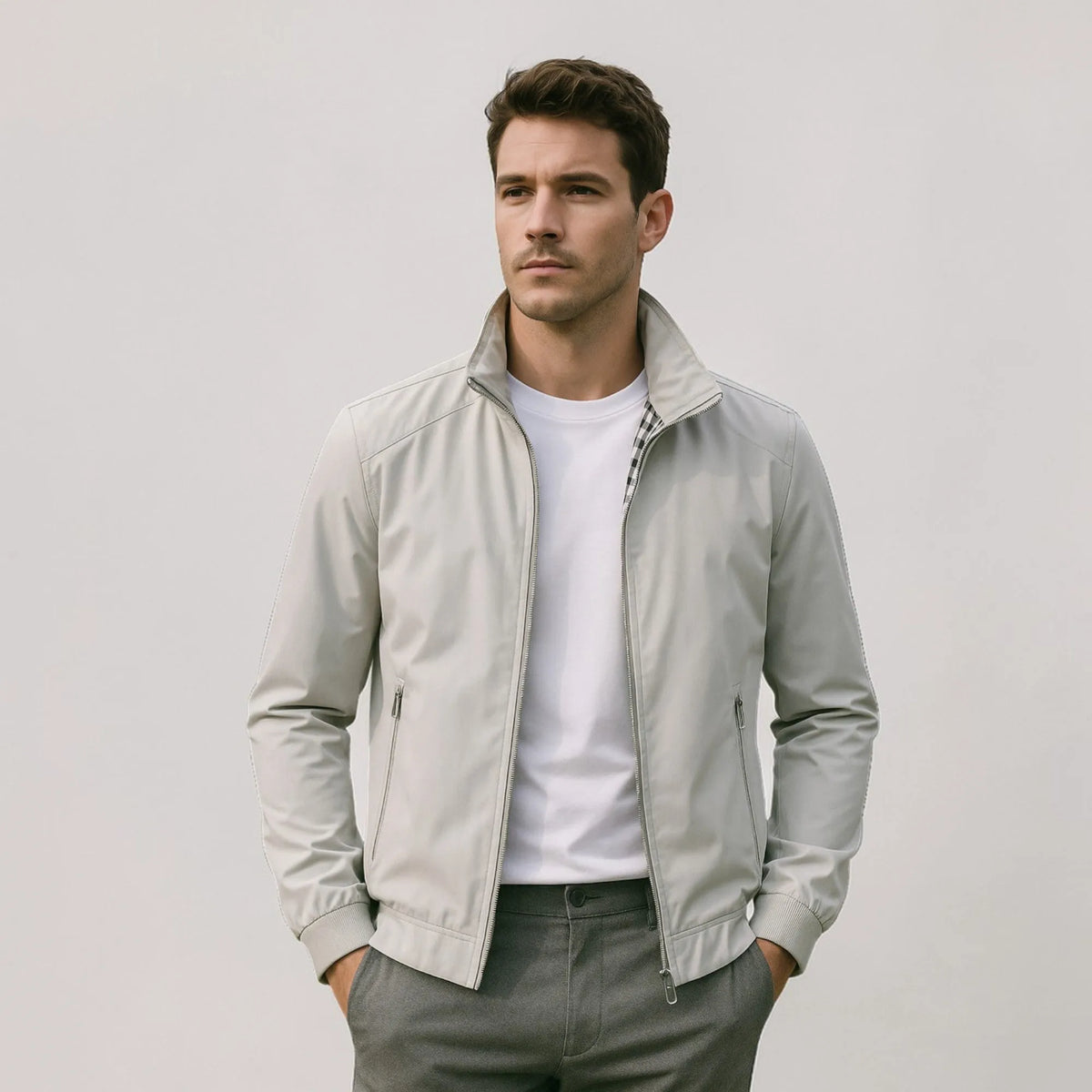 Men's Lightweight Summer Jacket with Stand Collar