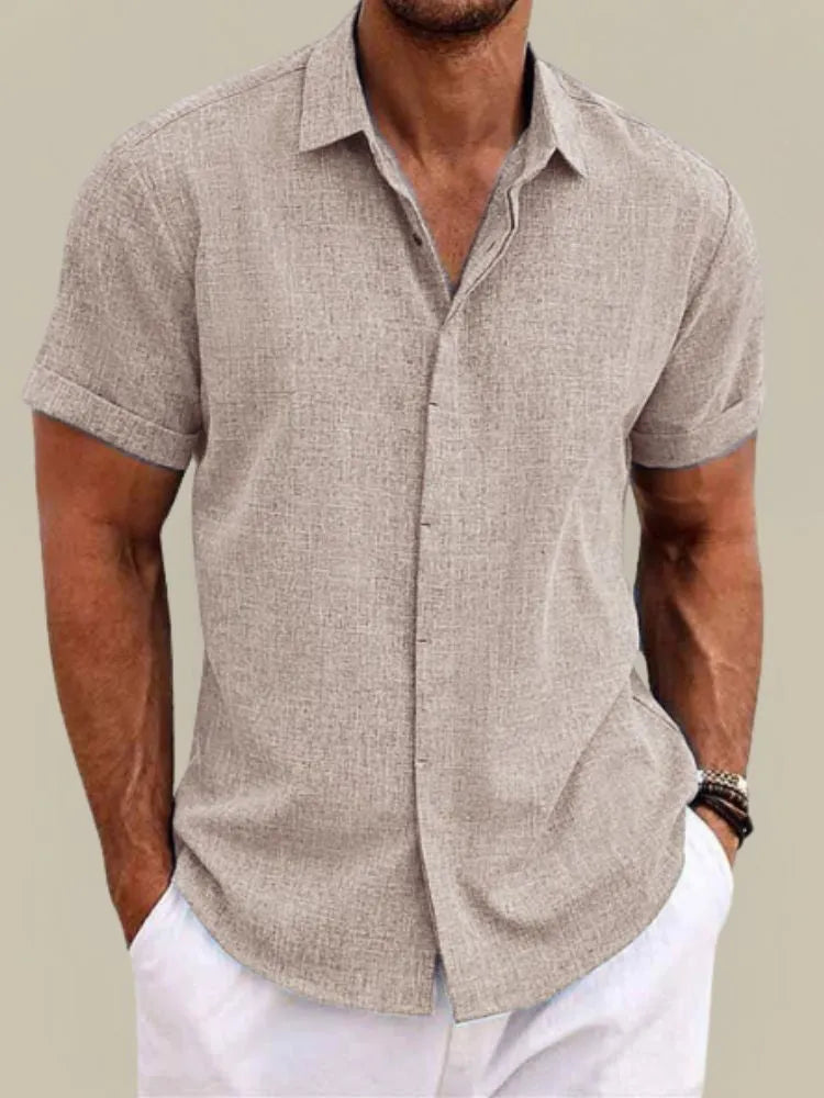 Men's Linen Short Sleeve Button-Down Shirt for Summer