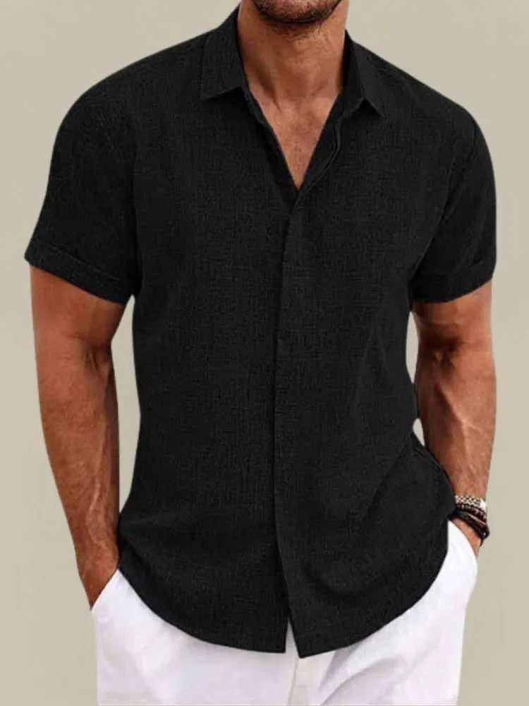 Men's Linen Short Sleeve Button-Down Shirt for Summer