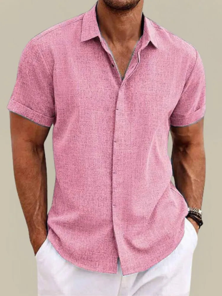 Men's Linen Short Sleeve Button-Down Shirt for Summer