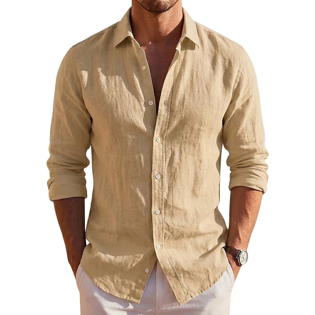 Men's Long Sleeve Linen Button-Down Shirt