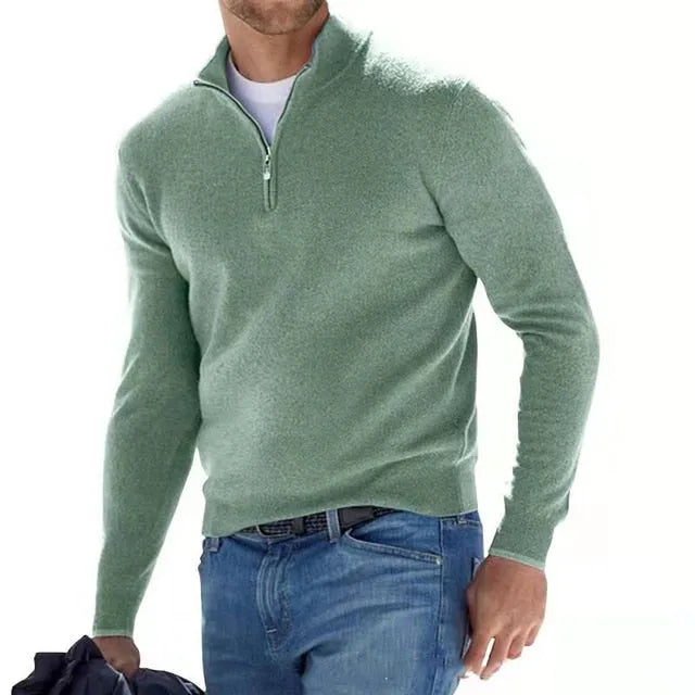 Men's Merino Wool V-Neck Sweater with Zipper Detail