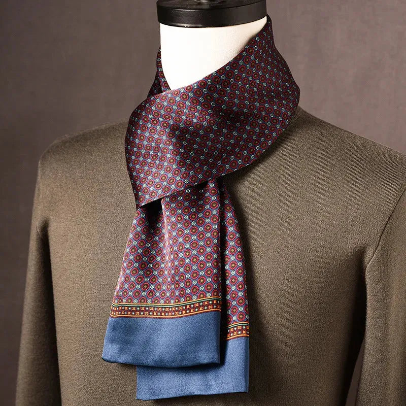 Men's Mulberry Silk Scarf with Double-Layer Polka Dot Pattern