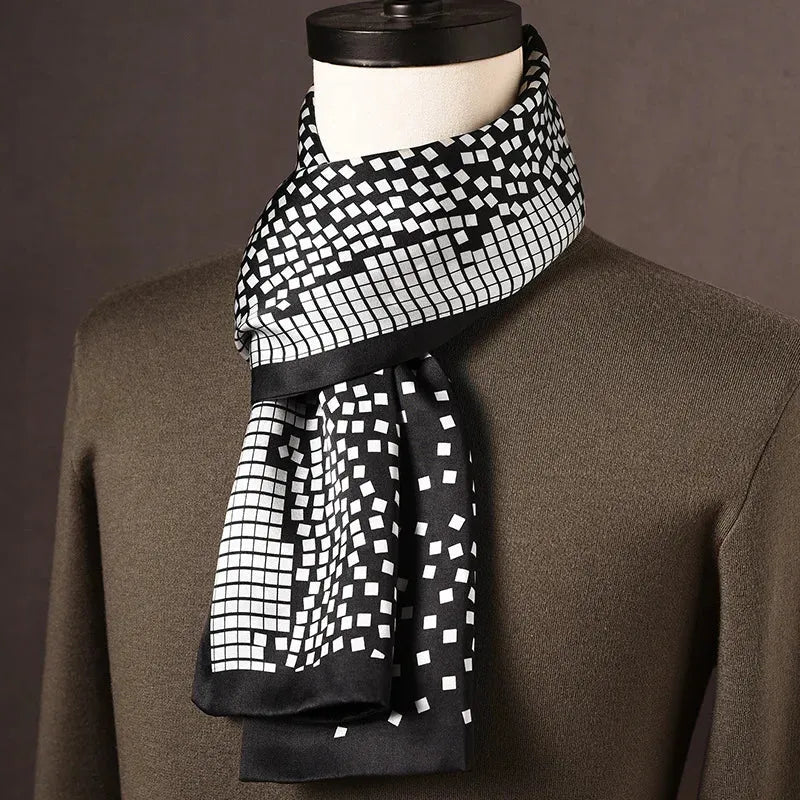 Men's Mulberry Silk Scarf with Double-Layer Polka Dot Pattern