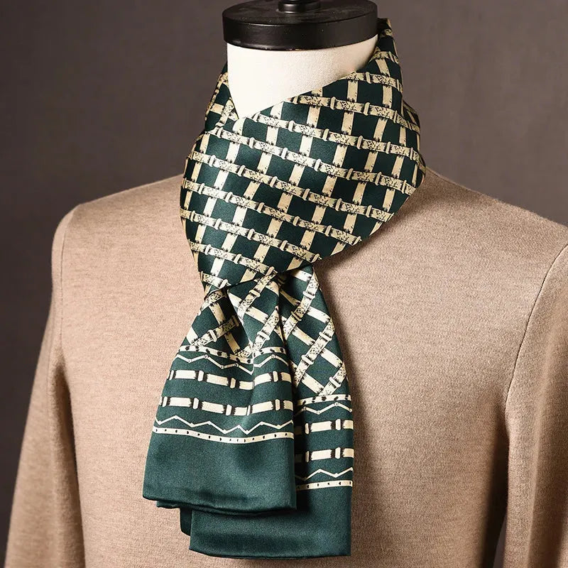 Men's Mulberry Silk Scarf with Double-Layer Polka Dot Pattern