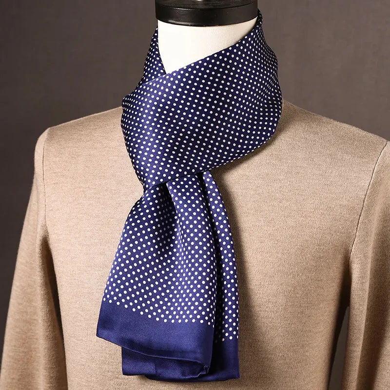 Men's Mulberry Silk Scarf with Double-Layer Polka Dot Pattern