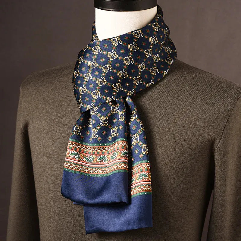 Men's Mulberry Silk Scarf with Double-Layer Polka Dot Pattern