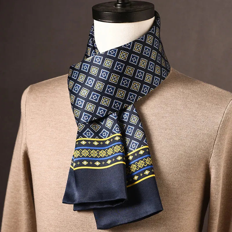 Men's Mulberry Silk Scarf with Double-Layer Polka Dot Pattern