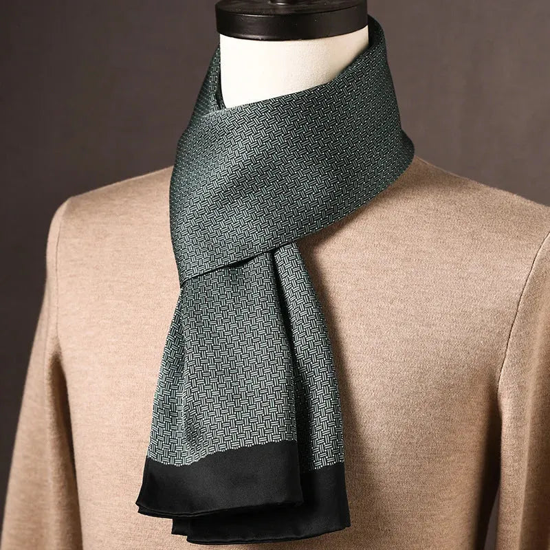 Men's Mulberry Silk Scarf with Double-Layer Polka Dot Pattern