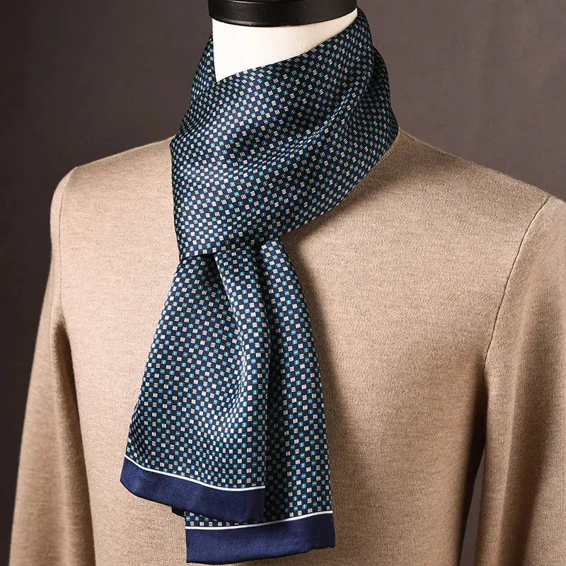 Men's Mulberry Silk Scarf with Double-Layer Polka Dot Pattern