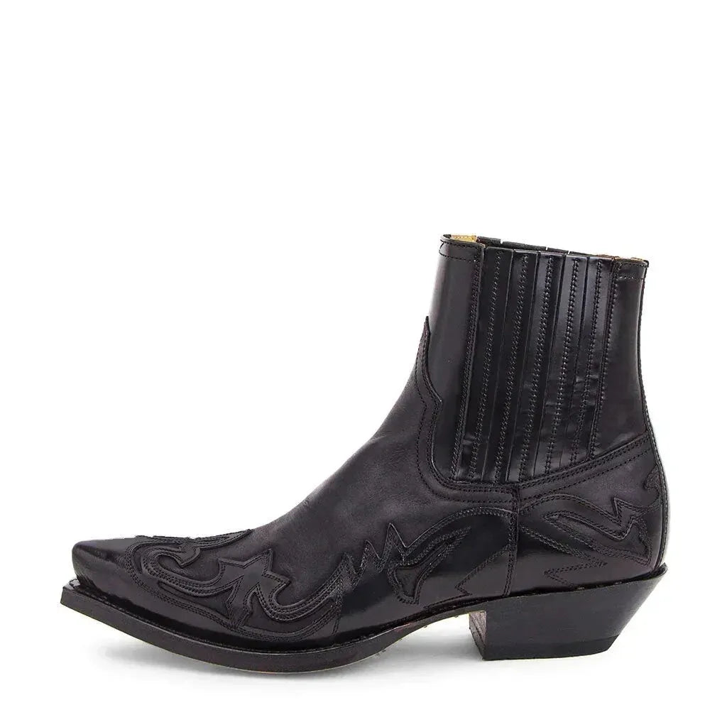 Men's Pointed-Toe Leather Western Cowboy Ankle Boots