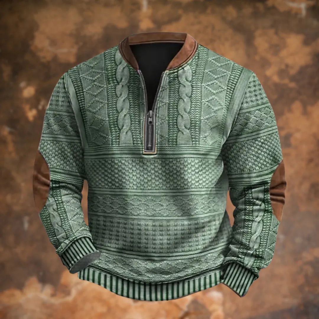 Men's Quarter-Zip Knit Sweater with Elbow Patches