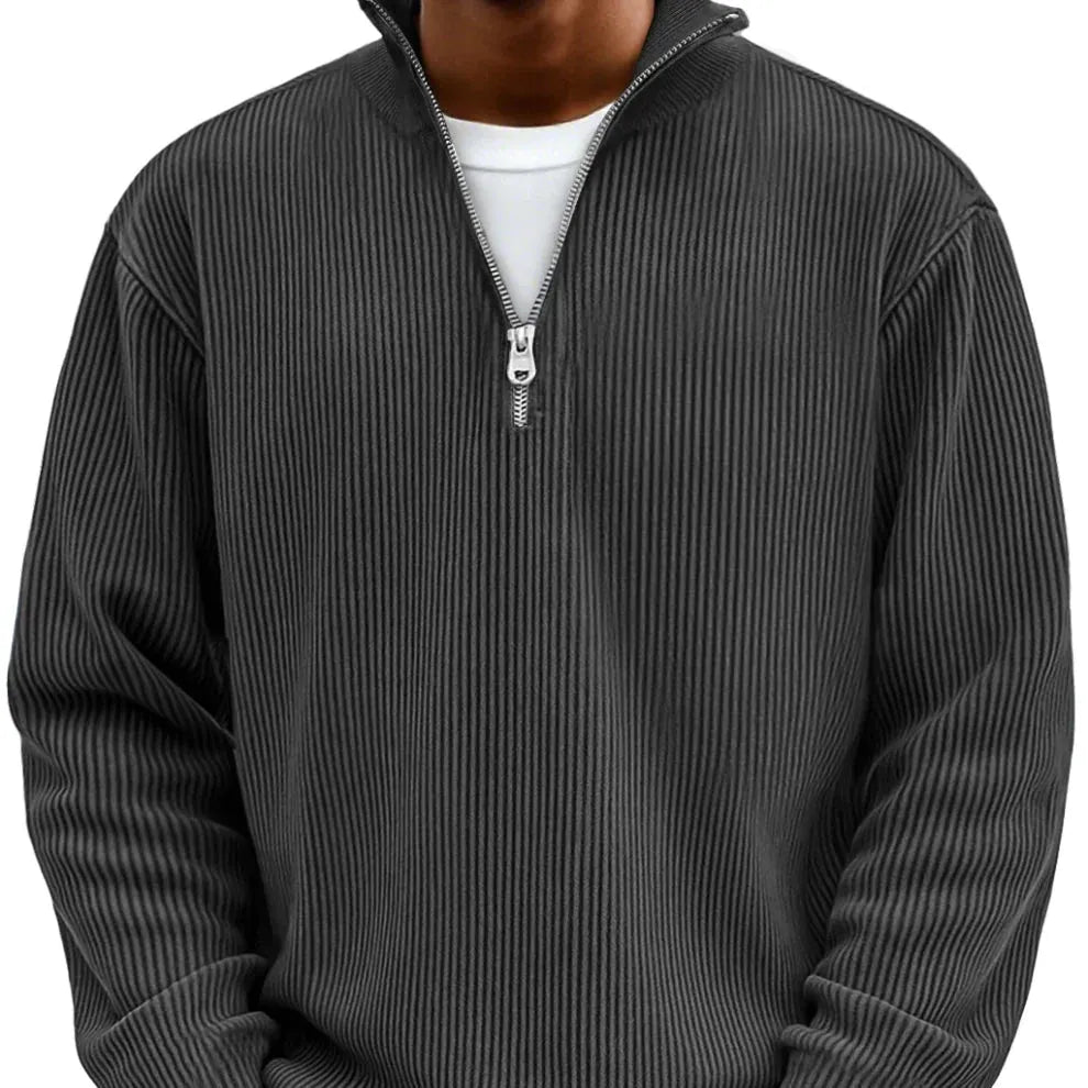 Men's Ribbed Half-Zip Sweater with High Collar