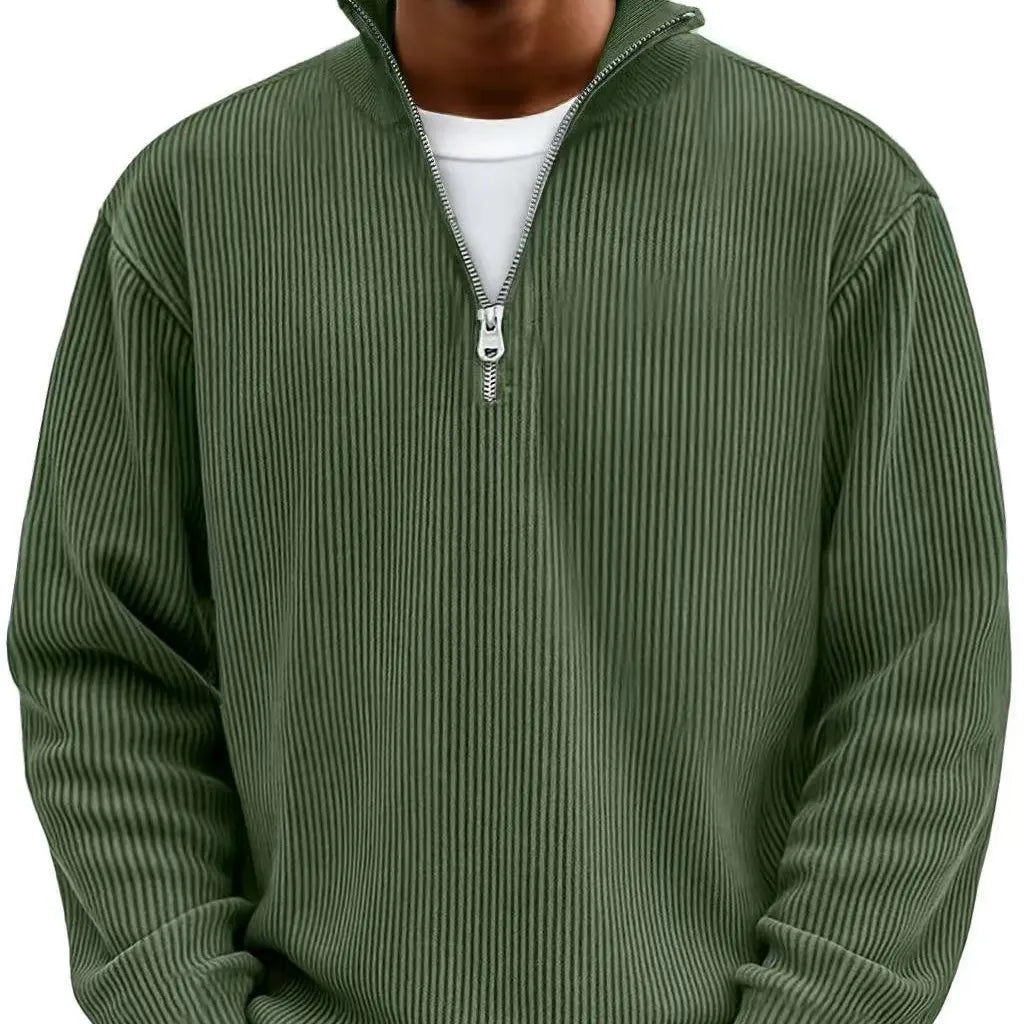 Men's Ribbed Half-Zip Sweater with High Collar