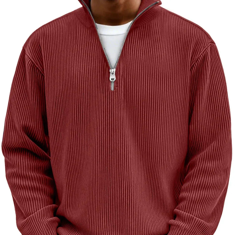 Men's Ribbed Half-Zip Sweater with High Collar