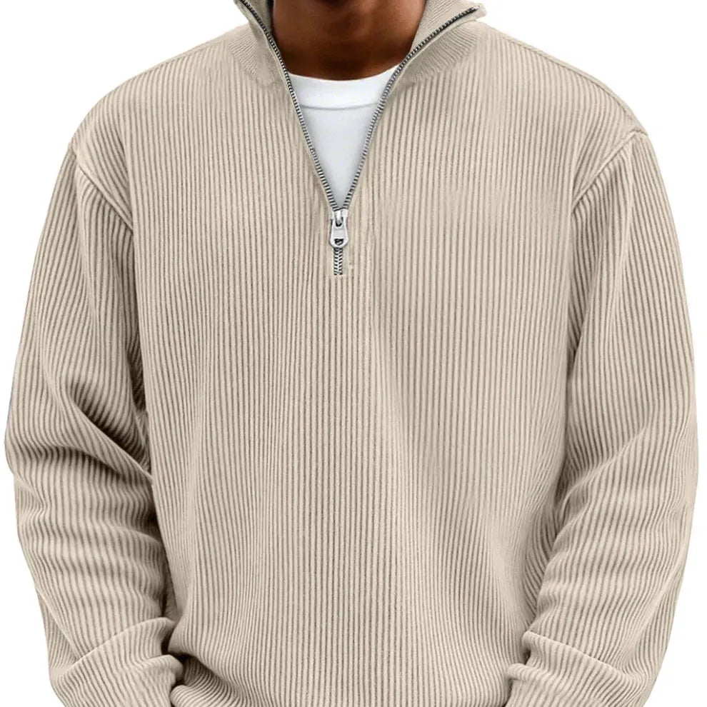 Men's Ribbed Half-Zip Sweater with High Collar