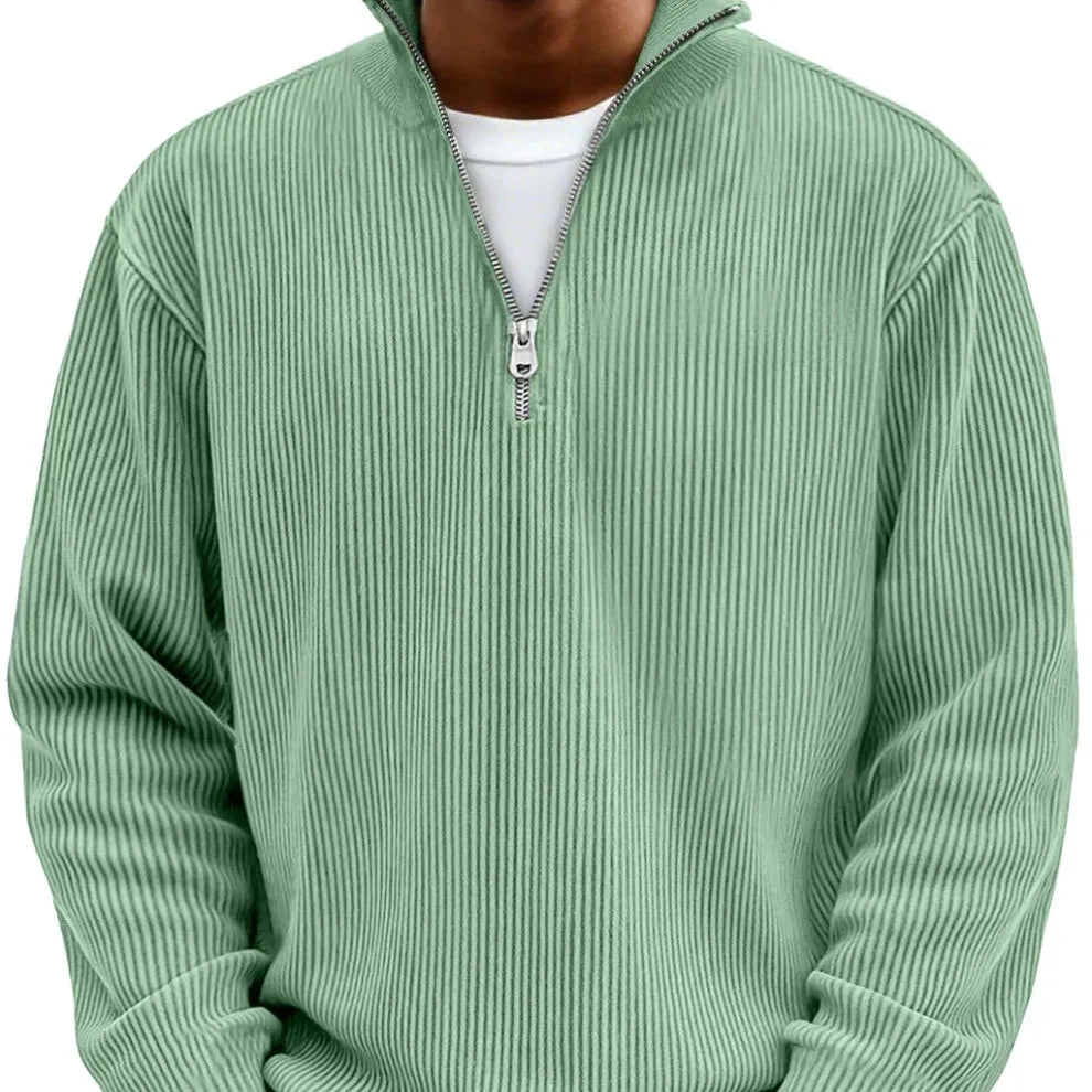 Men's Ribbed Half-Zip Sweater with High Collar