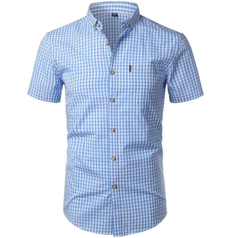 Men's Short-Sleeve Plaid Button-Down Shirt