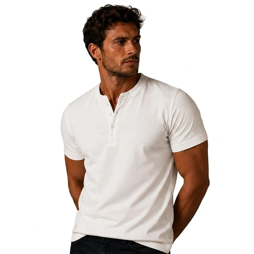 Men's Short-Sleeve Top with Three-Button Placket