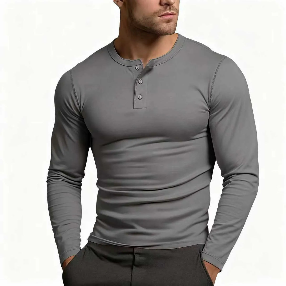 Men's Slim Fit Long Sleeve Button Henley Shirt