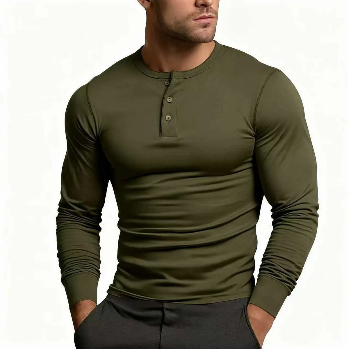 Men's Slim Fit Long Sleeve Button Henley Shirt