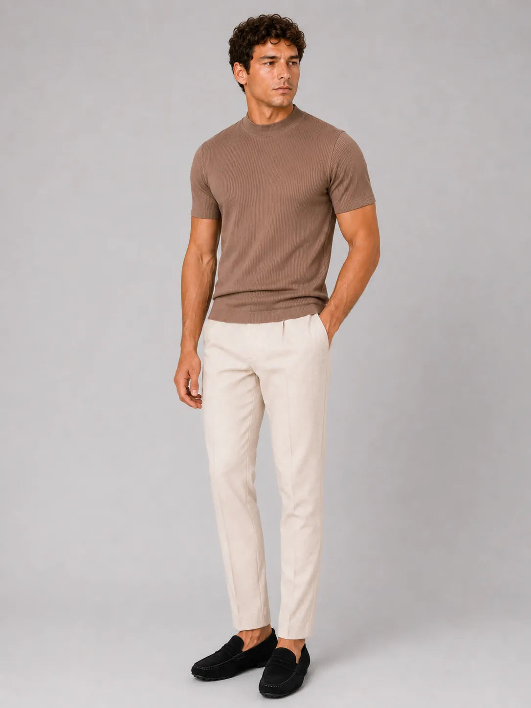 Men's Slim Fit Ribbed Mock Neck T-Shirt