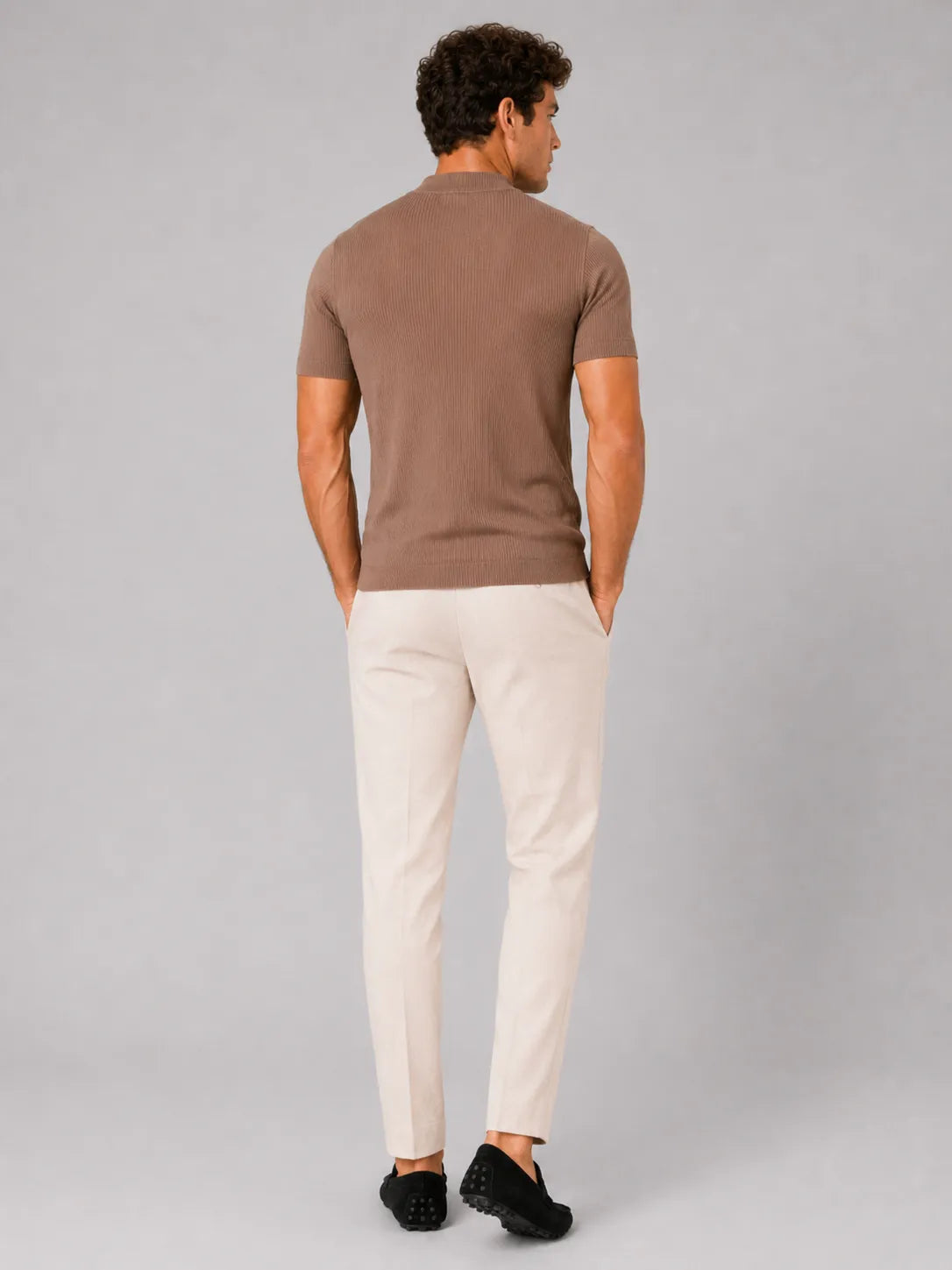 Men's Slim Fit Ribbed Mock Neck T-Shirt