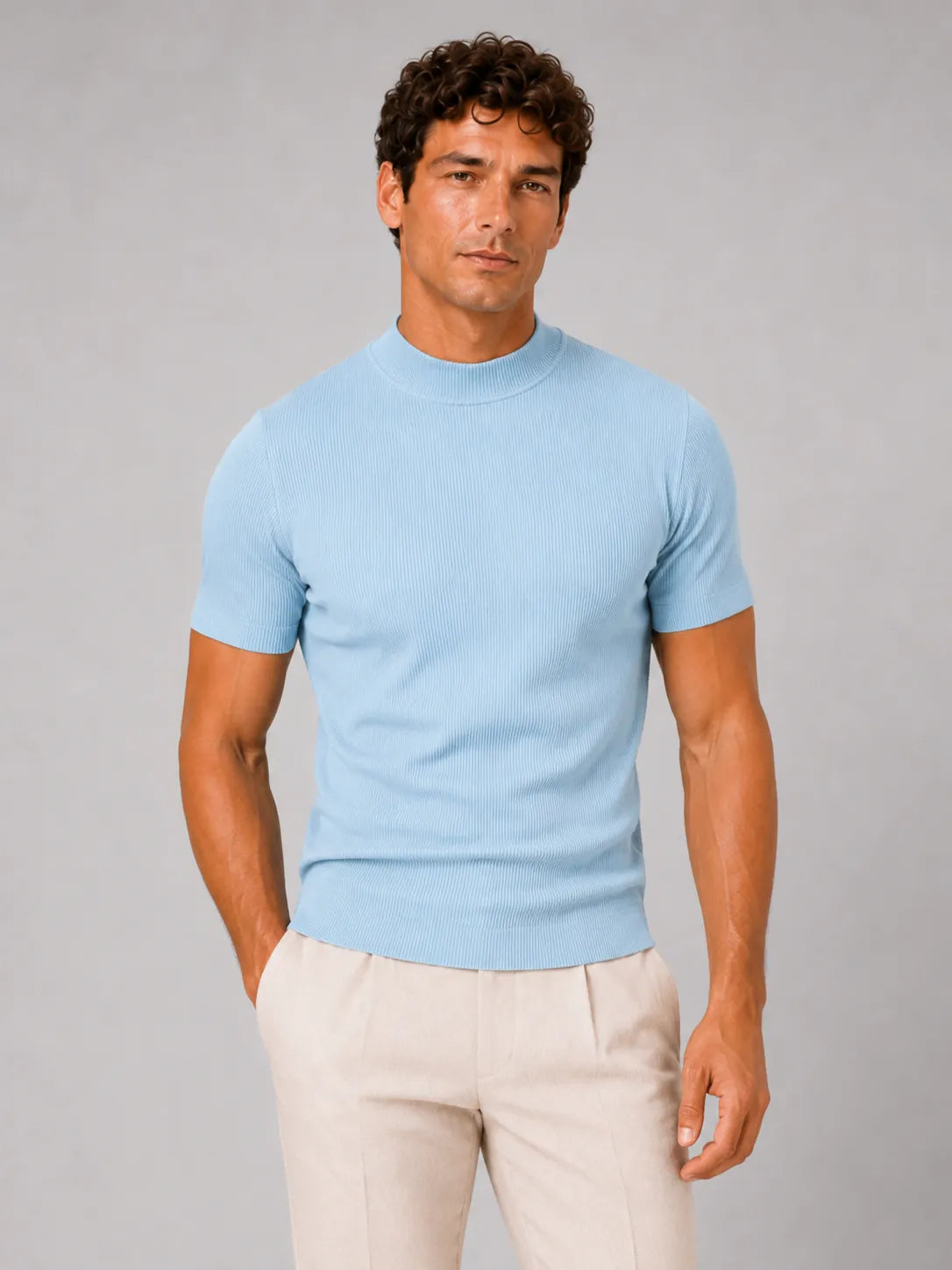 Men's Slim Fit Ribbed Mock Neck T-Shirt