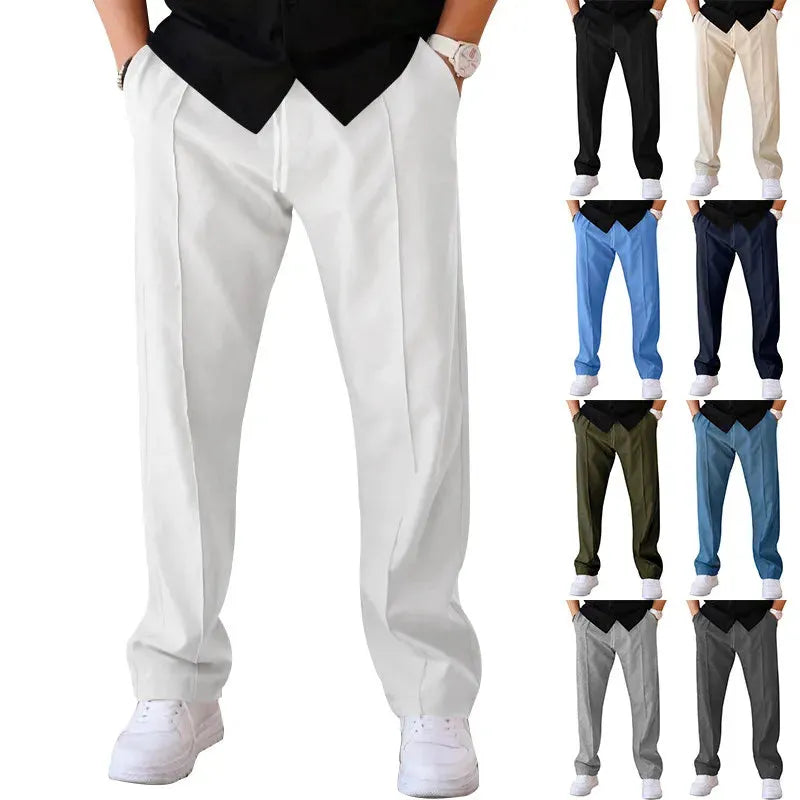 Men's Slim Fit Trousers with Drawstring Waist