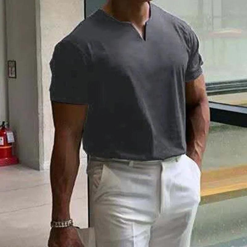 Men's Slim Fit V-Neck T-Shirt with Sporty Style