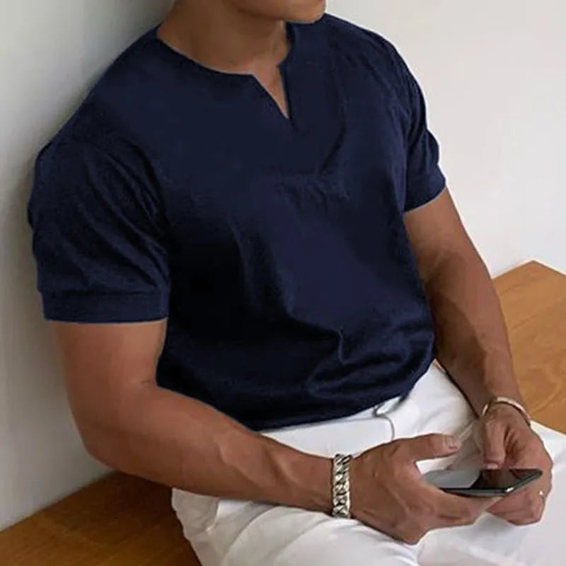 Men's Slim Fit V-Neck T-Shirt with Sporty Style