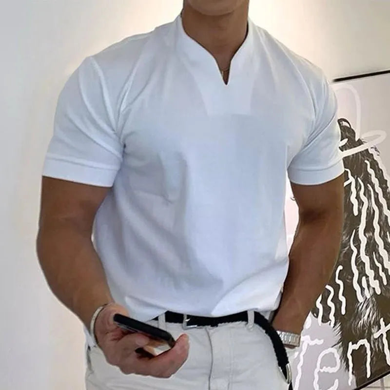 Men's Slim Fit V-Neck T-Shirt with Sporty Style