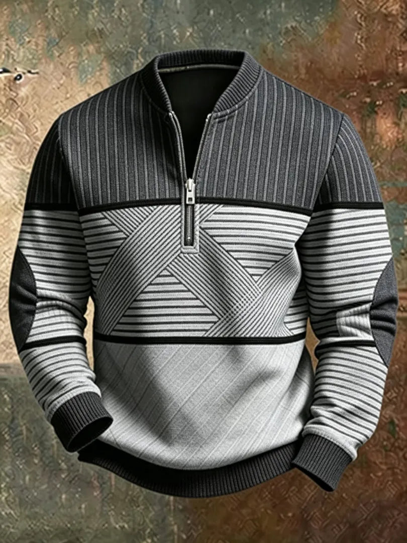 Men's Stand-Collar Half-Zip Graphic Sweater