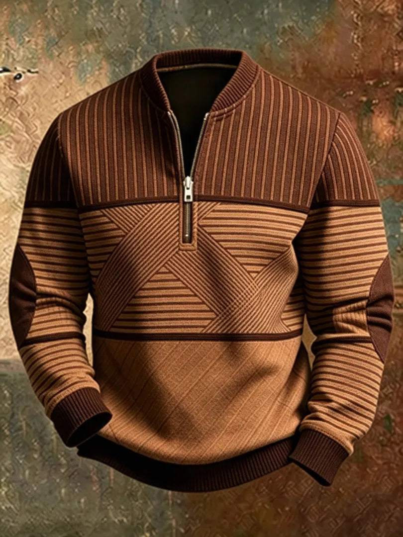 Men's Stand-Collar Half-Zip Graphic Sweater