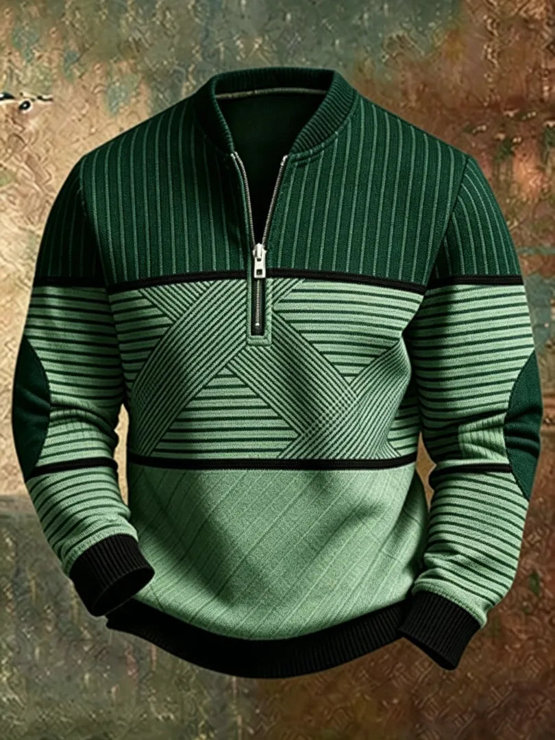 Men's Stand-Collar Half-Zip Graphic Sweater