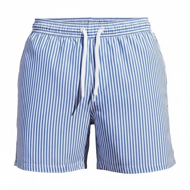 Men's Striped Swim Trunks with Drawstring Waist