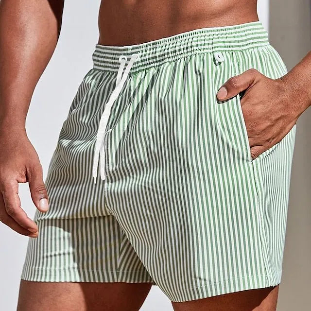 Men's Striped Swim Trunks with Drawstring Waist
