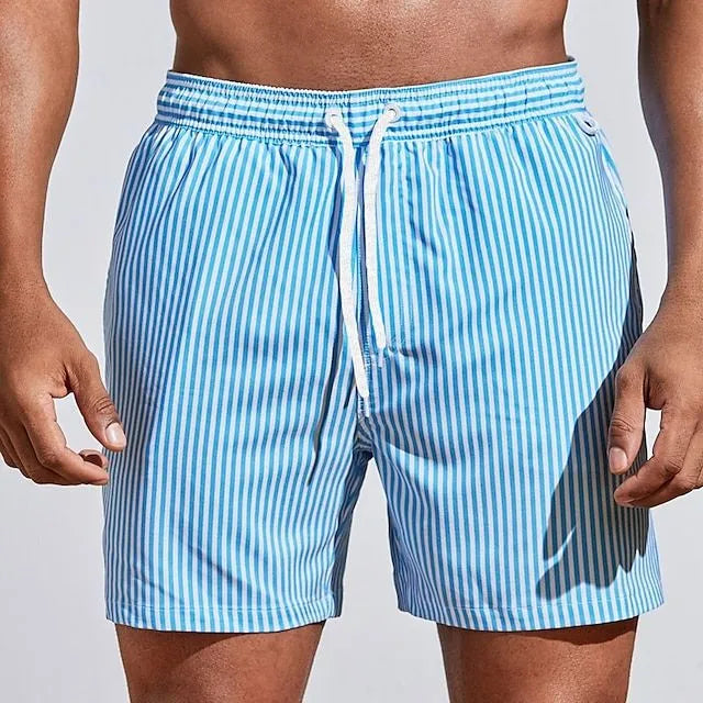 Men's Striped Swim Trunks with Drawstring Waist