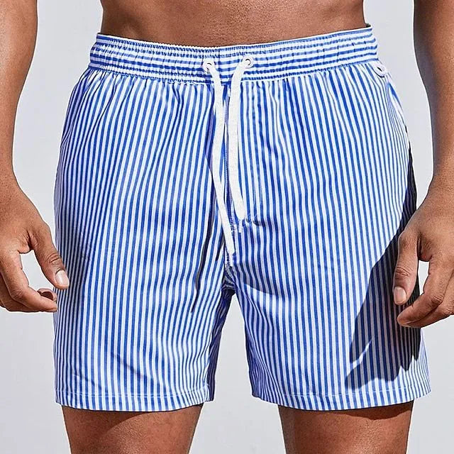 Men's Striped Swim Trunks with Drawstring Waist