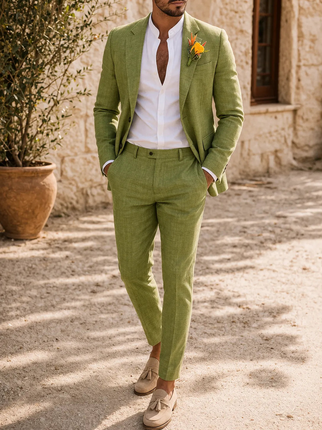 Men's Tailored Linen 2-Piece Suit Set with Matching Blazer