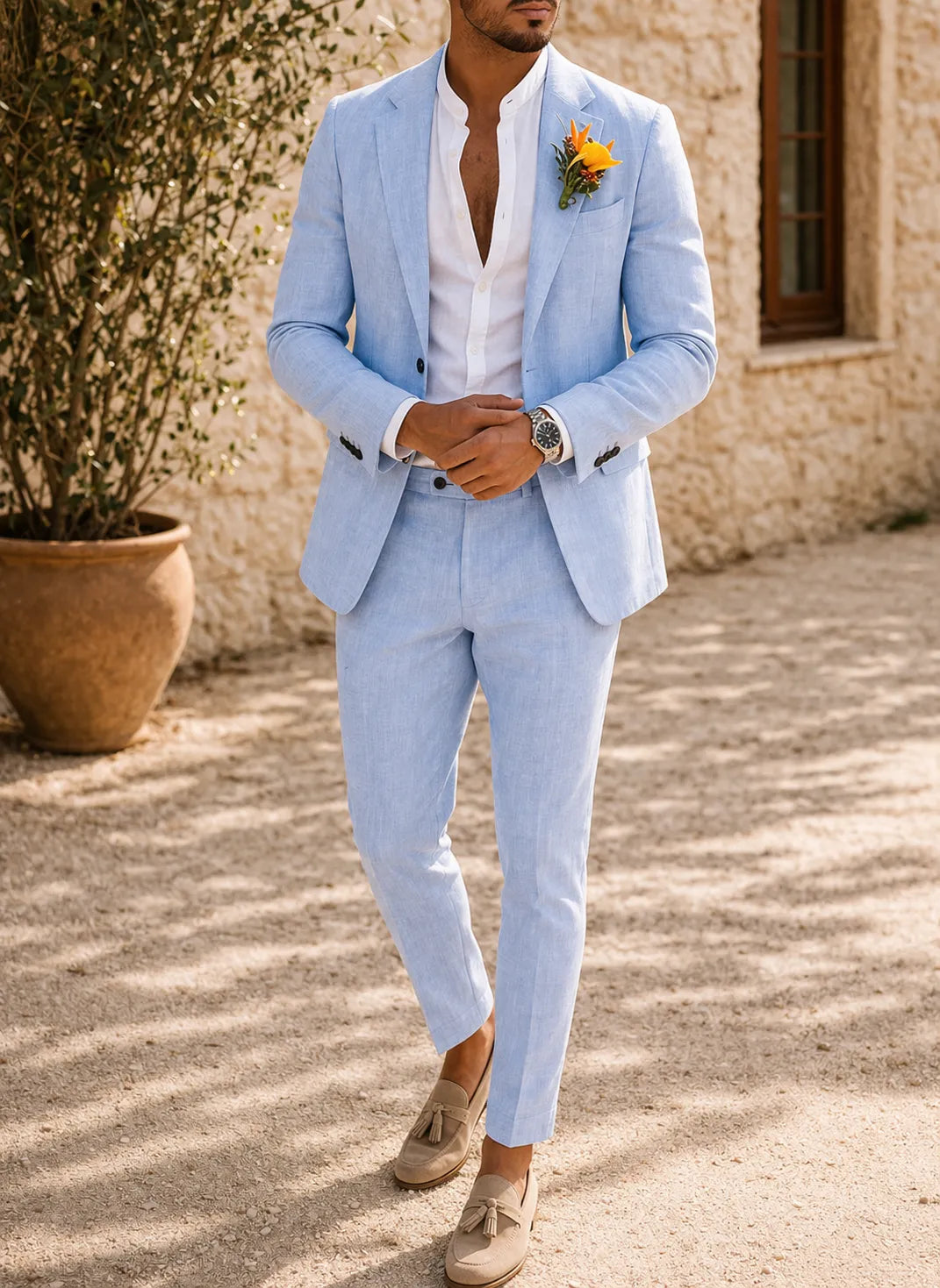 Men's Tailored Linen 2-Piece Suit Set with Matching Blazer
