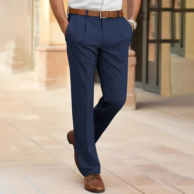 Men's Tailored Suit Trousers with Button and Zip Closure