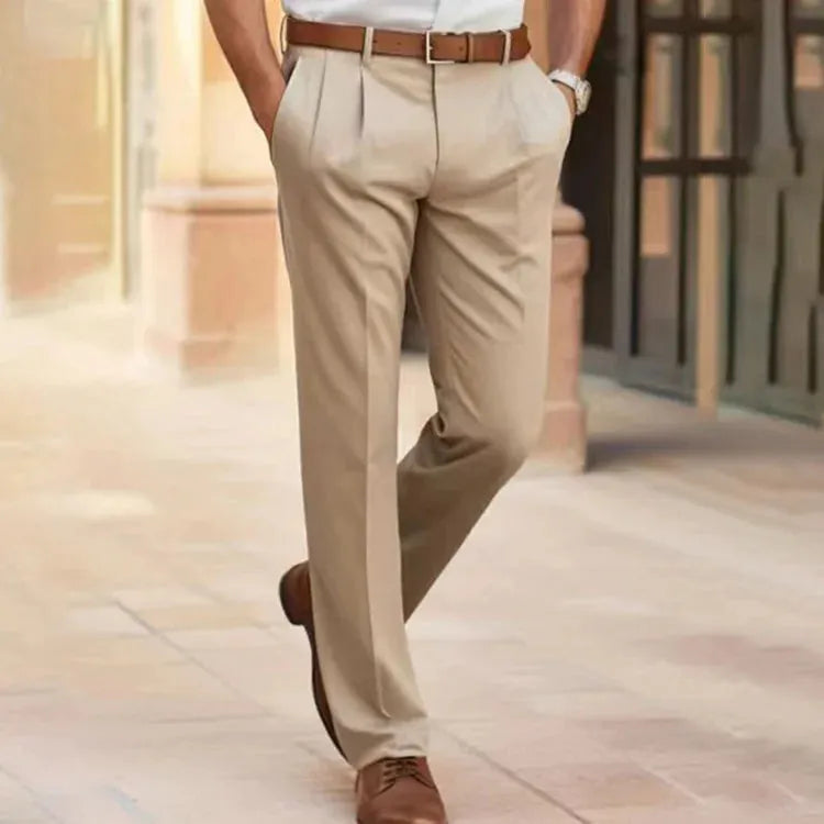 Men's Tailored Suit Trousers with Button and Zip Closure