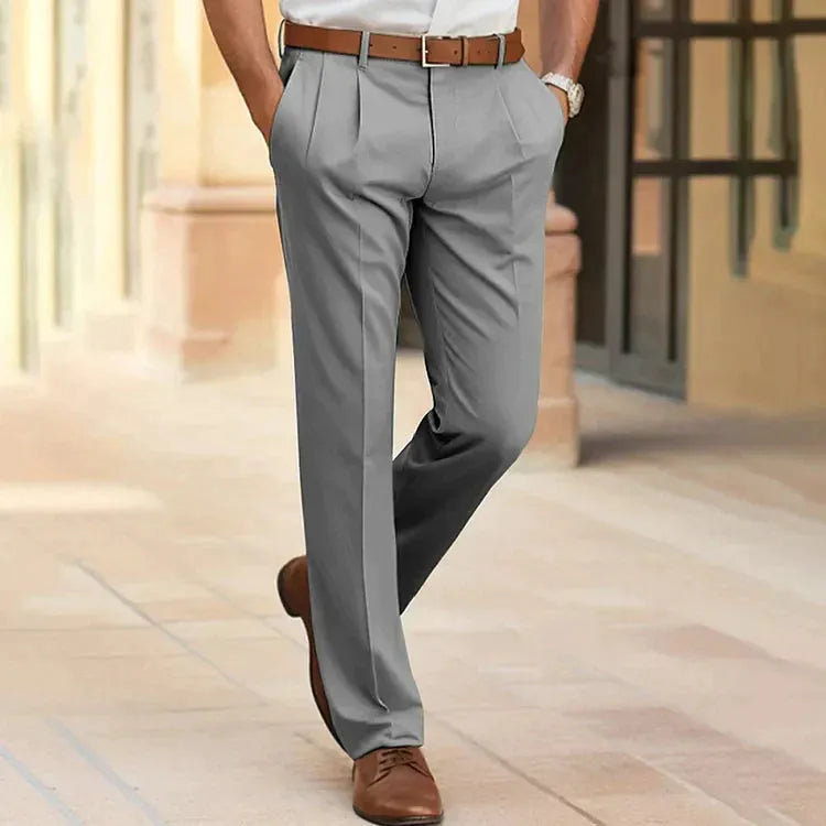 Men's Tailored Suit Trousers with Button and Zip Closure