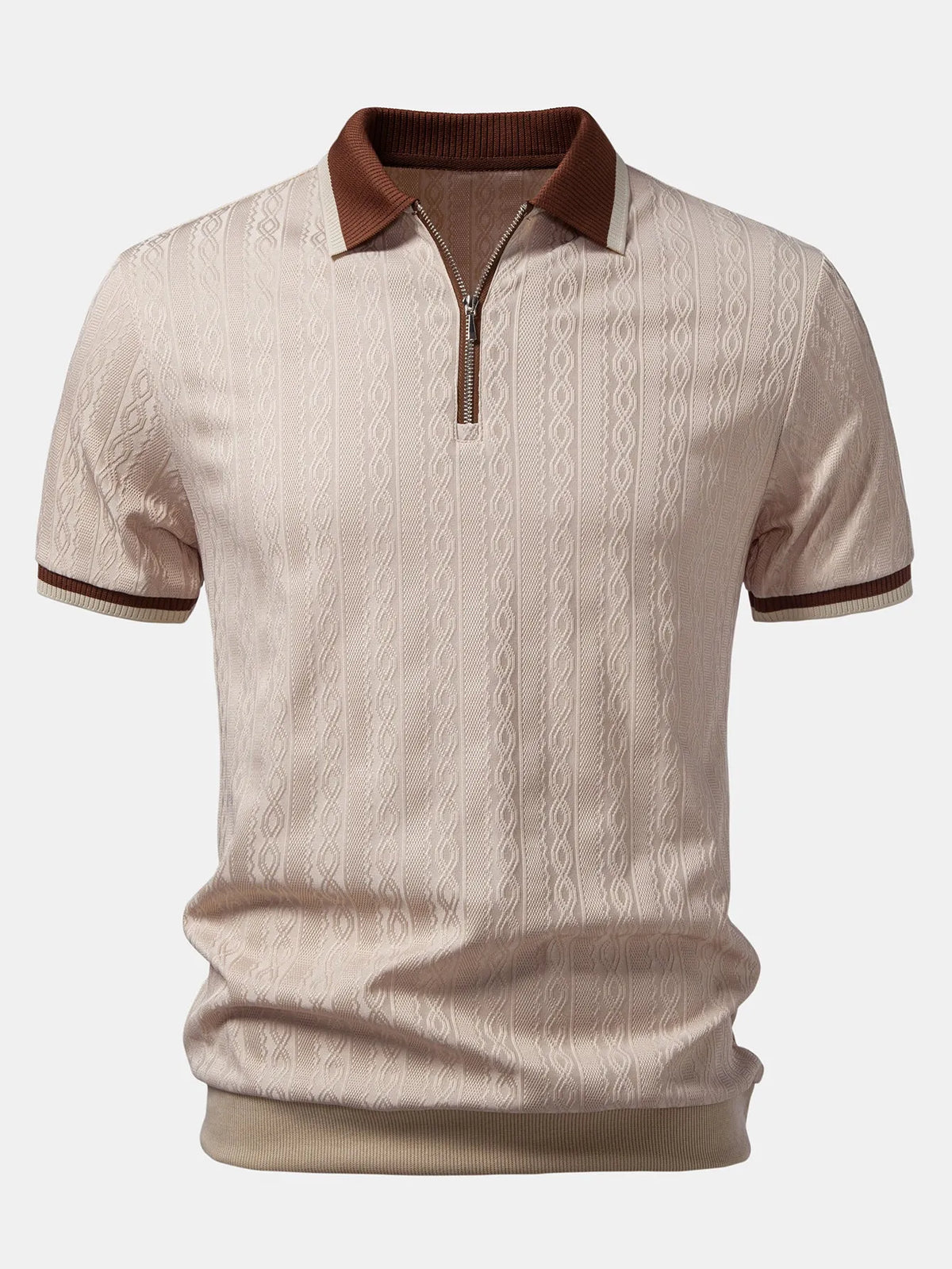 Men's Textured Knit Polo Shirt with Quarter Zip