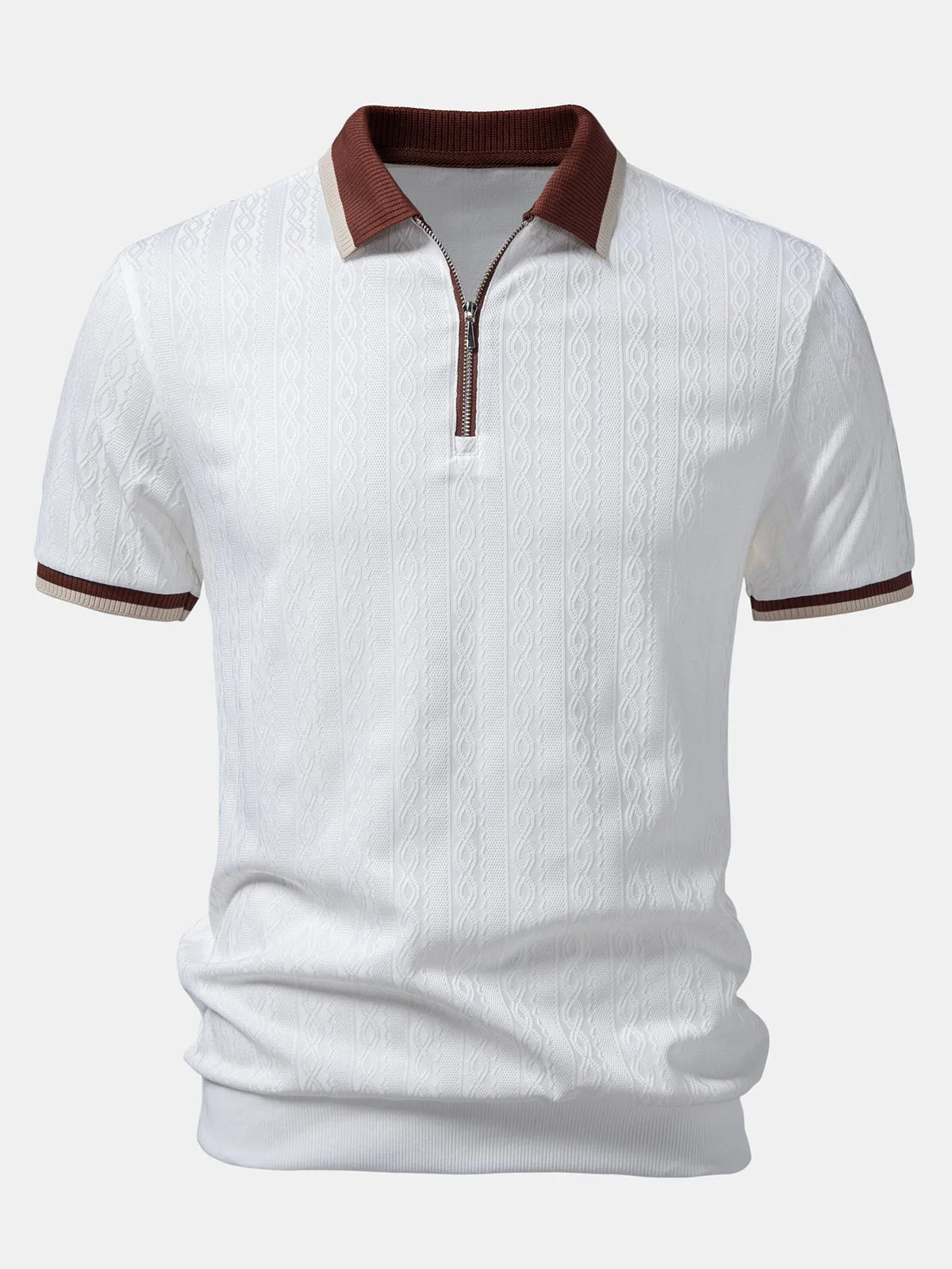 Men's Textured Knit Polo Shirt with Quarter Zip